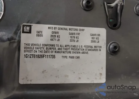 2006 Chevrolet Malibu Maxx Lt from USA, damaged, VIN 1G1ZT61826F111735